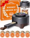 Electric Whiskey Smoker Kit with Adjustable Smoke Levels ＆ LED Timer Ring, Rechargeable Cocktail Smoker Kit with 6 Wood Chips, Old Fashioned Smoker Kit, Bourbon Gifts for Men, Dad, Husband, Wood Grain