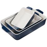 Kook Casserole Dish, Ceramic Baking Dish, Large Lasagna Pan Deep for Oven, 8.5 x 14, 11 x 7, 8 x 5, Set of 3, 92oz, 50oz, 20oz, Baking Pan with Handles, Oven Safe and Durable, Home, Gift, (Navy)
