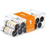 SCAVATA Skinny Can Organizer for Refrigerator, Stackable Tall Skinny Soda Pop Can Holder Dispenser with Lid for Fridge Pantry Rack Freezer, Clear Plastic Storage Bins-Holds 12 Slim Cans (See-through)