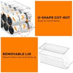 SCAVATA Skinny Can Organizer for Refrigerator, Stackable Tall Skinny Soda Pop Can Holder Dispenser with Lid for Fridge Pantry Rack Freezer, Clear Plastic Storage Bins-Holds 12 Slim Cans (See-through)