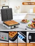 FOHERE Belgian Waffle Maker 4 Slices, 1200W Square Waffle Iron, 5 Browning Levels, Nonstick Plates, Cool-touch Handle, Anti-scald, Anti-overflow, Indicator Lights, Recipe, White (Large)