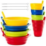 PLASKIDY Cereal Bowls with Straws & Kids Straw Cups - Set of 4 Kids Plastic Bowls with Straws & 4 Straw Cups for Kids BPA Free Dishwasher Safe Kids Bowls with Built-In Straw Include 3 Cleaning Brushes
