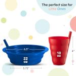 PLASKIDY Cereal Bowls with Straws & Kids Straw Cups - Set of 4 Kids Plastic Bowls with Straws & 4 Straw Cups for Kids BPA Free Dishwasher Safe Kids Bowls with Built-In Straw Include 3 Cleaning Brushes