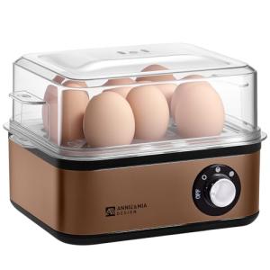 Annie & Mia Design Electric Egg Cooker, Stainless Steel 8 Egg Capacity egg boiler, 500W, Hard, Medium, Soft Boiled Egg Poacher, egg steamer, Multi-function, Knob Auto Shut-Off Function (Gold)