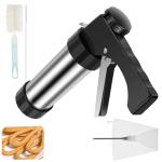 Churro Maker Machine, 3-in-1 Stainless Steel Churro Gun Kit, Cookies Press for Baking, Hollow Churro Maker Tool for Beginners DIY Cake Maker Decorating Baking, Easy to Install/Use