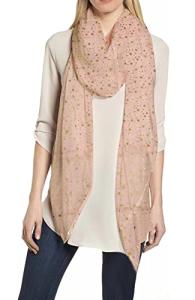 Lina & Lily Silver Gold Glitters Shimmer Foil Stars Women Scarf Shawl Wrap (Light Pink (gold stars))