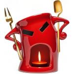 Mini Ceramic Fondue Set: Chocolate Fondue Melting Cup, Cheese Fondue Pot, Candy Mini Fondue Cups with 1 Fork & 1 Scoop - Food-Safe Gift for Parties, Gifts, Cozy Nights (Red)