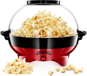 Gadgy Popcorn Machine – 800W Electric Hot Oil Popcorn Maker with Non-Stick Plate, Lid & Stirrer – Large 24-Cup Popper for Home, Parties, Movie Night – Butter, Sugar & Spice Compatible (Red)