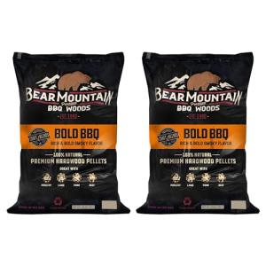 Bear Mountain 2 Pack All Natural Wood Pellets for Smoker, Grill & BBQ, 20 Lbs, Bold