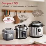 CARORI Electric Pressure Cooker 3QT, 8-Function Compact Multi-Cooker with Ceramic Nonstick Pot for Saute, Pressure Cook, Slow Cook, Meat Stew, Rice, Delay Start, Keep Warm, Safe Venting, Gray