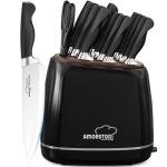 Amorston Knife Set, 14 Pcs Kitchen Knives Block Set for Mirror Blade Design, German Stainless Steel Knife Sets with Sharpening Stone, Dishwasher Safe Perfect Holiday Gifts for Kitchen, Black