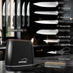 Amorston Knife Set, 14 Pcs Kitchen Knives Block Set for Mirror Blade Design, German Stainless Steel Knife Sets with Sharpening Stone, Dishwasher Safe Perfect Holiday Gifts for Kitchen, Black