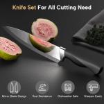 Amorston Knife Set, 14 Pcs Kitchen Knives Block Set for Mirror Blade Design, German Stainless Steel Knife Sets with Sharpening Stone, Dishwasher Safe Perfect Holiday Gifts for Kitchen, Black