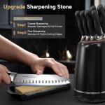 Amorston Knife Set, 14 Pcs Kitchen Knives Block Set for Mirror Blade Design, German Stainless Steel Knife Sets with Sharpening Stone, Dishwasher Safe Perfect Holiday Gifts for Kitchen, Black