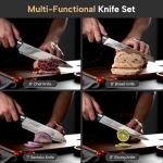 Amorston Knife Set, 14 Pcs Kitchen Knives Block Set for Mirror Blade Design, German Stainless Steel Knife Sets with Sharpening Stone, Dishwasher Safe Perfect Holiday Gifts for Kitchen, Black