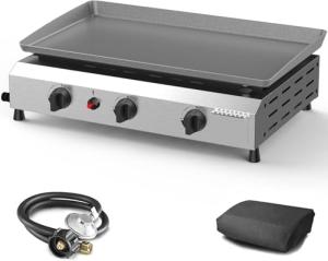 ADREAK 3 Burner BBQ Flat Top Grill, 25.6 Inch Stainless Steel Portable Detachable Gas Griddle, 30,000 BTU Propane Griddle for Camping