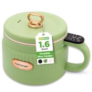 NutriChef 1.6 QT Portable Electric Rice Cooker & Lunch Maker | Multi-Functional & Non-Stick Ceramic Coating | Digital Control Panel | 6 Cook Functions: Rice, Soup, Stew, Porridge & More | Green