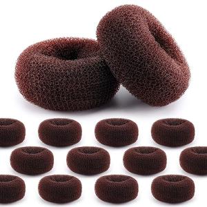 HOFASON Hair Bun Maker Donut 12 Pcs, Medium Sock Bun Doughnuts for Ballet Style Buns, Long Hair Accessories Bulk Ring Shaper for Women and Girls (Size M / 2.75 Inch, Brown)