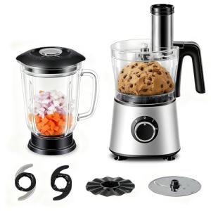 Sweetcrispy 300W Food Processor with Blender & Dough Tool, Electric Mini Food Chopper for Meat, Vegetables, Dough, Puree & Shredding, 2 Speeds, Sharp Blades, Safety Lock – 1.5L Glass Jar