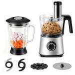 Sweetcrispy 300W Food Processor with Blender & Dough Tool, Electric Mini Food Chopper for Meat, Vegetables, Dough, Puree & Shredding, 2 Speeds, Sharp Blades, Safety Lock – 1.5L Glass Jar