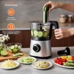 Sweetcrispy 300W Food Processor with Blender & Dough Tool, Electric Mini Food Chopper for Meat, Vegetables, Dough, Puree & Shredding, 2 Speeds, Sharp Blades, Safety Lock – 1.5L Glass Jar