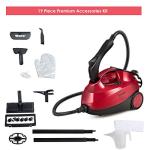 COSTWAY 2000W Multipurpose Steam Cleaner with 19 Accessories, Household Steamer with 1.5L Tank for Cleaning, Heavy Duty Rolling Cleaning Machine for Carpet, Floors, Windows and Cars, Red