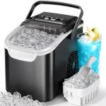 Kismile Countertop Ice Maker, 8 Cubes in 6 Mins, 26Lbs/Day Bullet Ice, Portable Ice Maker with 2 Sizes of Cubes, Self-Cleaning Ice Maker Machine with Basket & Scoop for Home/Kitchen/Office/Party