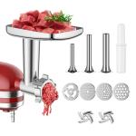 FGREEBLE Meat Grinder Attachment for KitchenAid Stand Mixer, Meat Grinder for KitchenAid Mixer With 4 Grinding Plates, 3 Sausage Stuffer Tubes and 2 Cutting Blades, Attachment for Kitchenaid Mixers