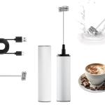YANDEA Electric Milk Frother Handheld Rechargeable with Cover-Coffee Frother Wand, Drink Mixer Handheld with Double Spring Coil Whisk 2 Speed Adjustable for Latte, Cappuccino, Matcha, Egg (White)