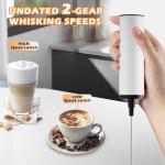 YANDEA Electric Milk Frother Handheld Rechargeable with Cover-Coffee Frother Wand, Drink Mixer Handheld with Double Spring Coil Whisk 2 Speed Adjustable for Latte, Cappuccino, Matcha, Egg (White)