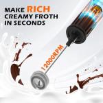 YANDEA Electric Milk Frother Handheld Rechargeable with Cover-Coffee Frother Wand, Drink Mixer Handheld with Double Spring Coil Whisk 2 Speed Adjustable for Latte, Cappuccino, Matcha, Egg (White)