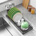 XYZLVSI Small Sink Dish Drying Rack with Drainboard and Utensil Holder, Rustproof Compact Dish Drainer Plate Organizer for Kitchen Countertop & Over The Sink, Black