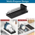 XYZLVSI Small Sink Dish Drying Rack with Drainboard and Utensil Holder, Rustproof Compact Dish Drainer Plate Organizer for Kitchen Countertop & Over The Sink, Black