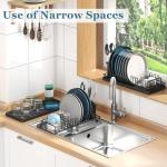 XYZLVSI Small Sink Dish Drying Rack with Drainboard and Utensil Holder, Rustproof Compact Dish Drainer Plate Organizer for Kitchen Countertop & Over The Sink, Black