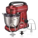 Hamilton Beach Electric Stand Mixer, 4 Quarts, Dough Hook, Flat Beater Attachments, Splash Guard, 7 Speeds with Whisk, Easy-Carry Top Handle, Red