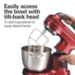 Hamilton Beach Electric Stand Mixer, 4 Quarts, Dough Hook, Flat Beater Attachments, Splash Guard, 7 Speeds with Whisk, Easy-Carry Top Handle, Red