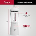 Fullstar Portable Blender for Smoothies and Shakes – 15 oz Mini Personal Travel Blender with Sipper Lid, Compact Smoothie Maker for Office, Home, and Kitchen (White)