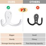 Homanu 10 Pack Coat Hooks, Heavy Duty Double Prong Coat Hooks Wall Mounted with 20 Screws, No Rust White Metal Wall Hooks for Hanging Towel, Coat, Bag, Hat, Cup, Key