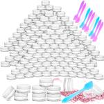 MotBach 100 Pack 5g Plastic Jars with Lids, 5ml Round Clear Cosmetic Containers Makeup Jars, 5gram Travel Size Container Jar with Spatulas for Makeup Sample Lotion Cream Ointment Salve Balm Powder