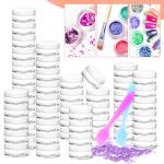 MotBach 100 Pack 5g Plastic Jars with Lids, 5ml Round Clear Cosmetic Containers Makeup Jars, 5gram Travel Size Container Jar with Spatulas for Makeup Sample Lotion Cream Ointment Salve Balm Powder