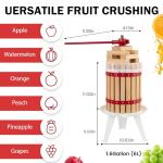 CAELUM Fruit Wine Press, 1.6 Gallon Wood Fruit and Cider Press Squeezer With T-Handle, Juice Maker, Wine Making Press Squeezer for Outdoor, Kitchen（Red）