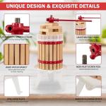 CAELUM Fruit Wine Press, 1.6 Gallon Wood Fruit and Cider Press Squeezer With T-Handle, Juice Maker, Wine Making Press Squeezer for Outdoor, Kitchen（Red）