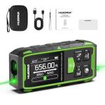 Huepar Dual Laser Measuring Tool, 656Ft Green-Beam Bilateral Digital Laser Distance Measure 6 Units Ft/in/M, Rechargeable Laser Measurement Tool -Backlit LCD Display, Length/Area/Volume/Angle Sensor