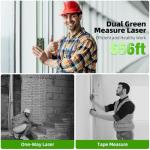 Huepar Dual Laser Measuring Tool, 656Ft Green-Beam Bilateral Digital Laser Distance Measure 6 Units Ft/in/M, Rechargeable Laser Measurement Tool -Backlit LCD Display, Length/Area/Volume/Angle Sensor