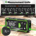 Huepar Dual Laser Measuring Tool, 656Ft Green-Beam Bilateral Digital Laser Distance Measure 6 Units Ft/in/M, Rechargeable Laser Measurement Tool -Backlit LCD Display, Length/Area/Volume/Angle Sensor