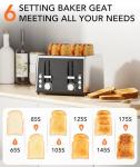 4 Slice Stainless Toaster with 6 Toasting Bread Shade Settings, Dual Control Panels with Extra Wide Slots, Removable Crumb Trays, Toaster for Waffles, Bagels, Bread, 1800W