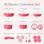 CAROTE 18Pcs Ceramic Cookware Set with Detachable Handle, Pots and Pans Set Non Stick, Non Toxic Kitchen Cooking Sets with Stand-Up Lid, PFAS and PFOA Free, Oven Safe, Induction Ready, Pink