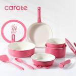CAROTE 18Pcs Ceramic Cookware Set with Detachable Handle, Pots and Pans Set Non Stick, Non Toxic Kitchen Cooking Sets with Stand-Up Lid, PFAS and PFOA Free, Oven Safe, Induction Ready, Pink