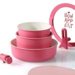 CAROTE 18Pcs Ceramic Cookware Set with Detachable Handle, Pots and Pans Set Non Stick, Non Toxic Kitchen Cooking Sets with Stand-Up Lid, PFAS and PFOA Free, Oven Safe, Induction Ready, Pink