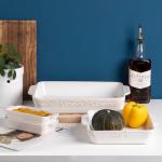 Sweejar Casserole Dishes for Oven, Ceramic Bakeware Set of 4, Rectangular Baking Dish with Handles, Lasagna Pans for Cooking, Gratin, Roasting, Banquet and Daily Use (Kiln-Change White)
